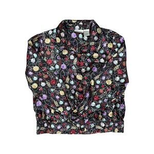 Vintage 90s Kathie Lee Collection Christmas Ornament Satin Button Up Top Large